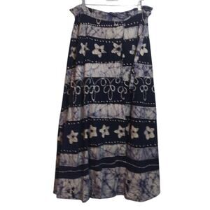 Summer Cotton Floral Patterned Blue and White Tie Dye Wrap Skirt Boho Size L